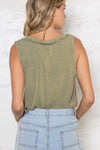 Sleeveless Button VNeck - Dried Basil