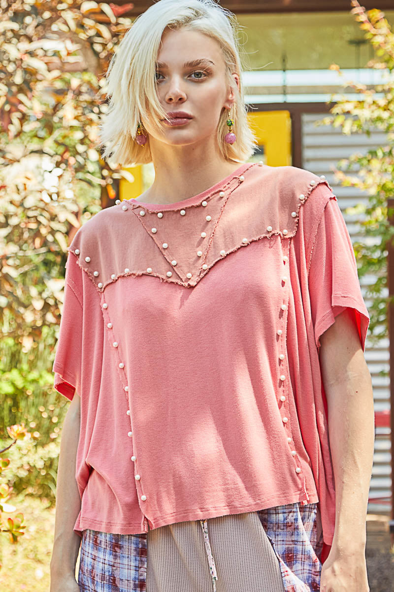 Pol Rose Wine Embellished Top #FKT876