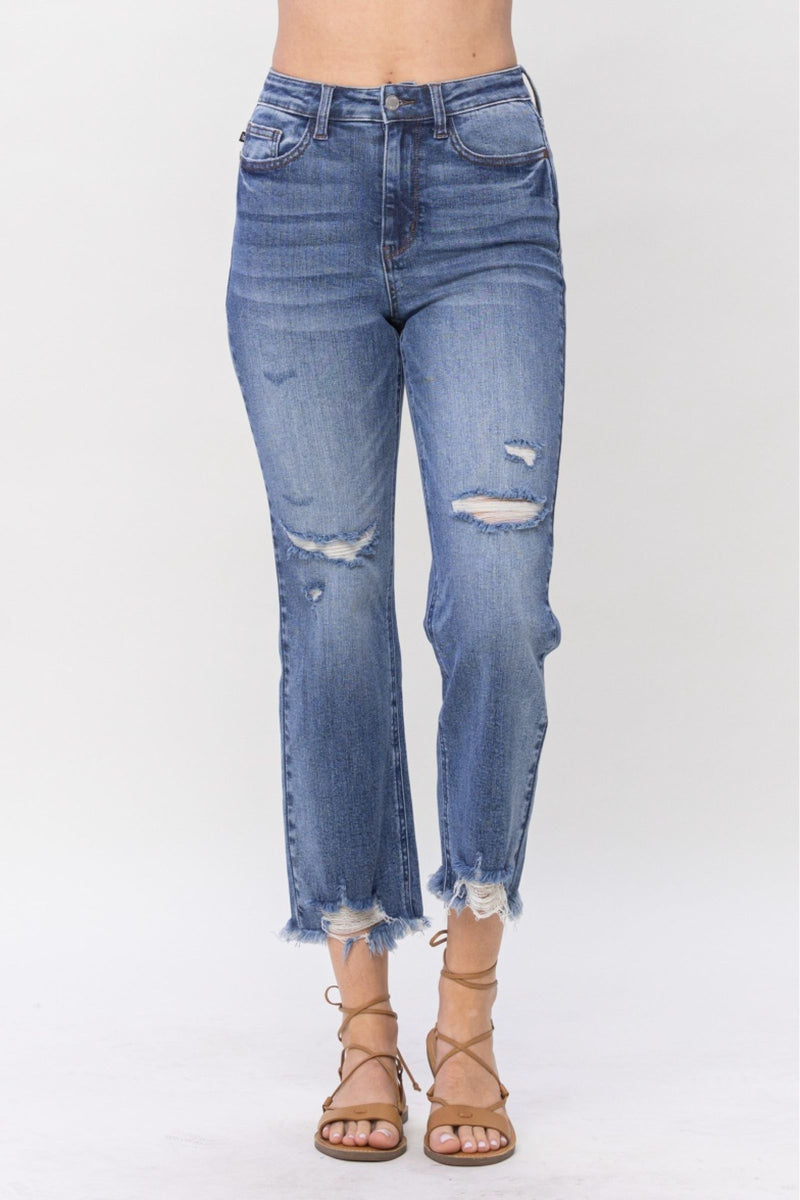 Judy Blue Moxy High Waist Destroy Cropped Straigh Jeans 88550