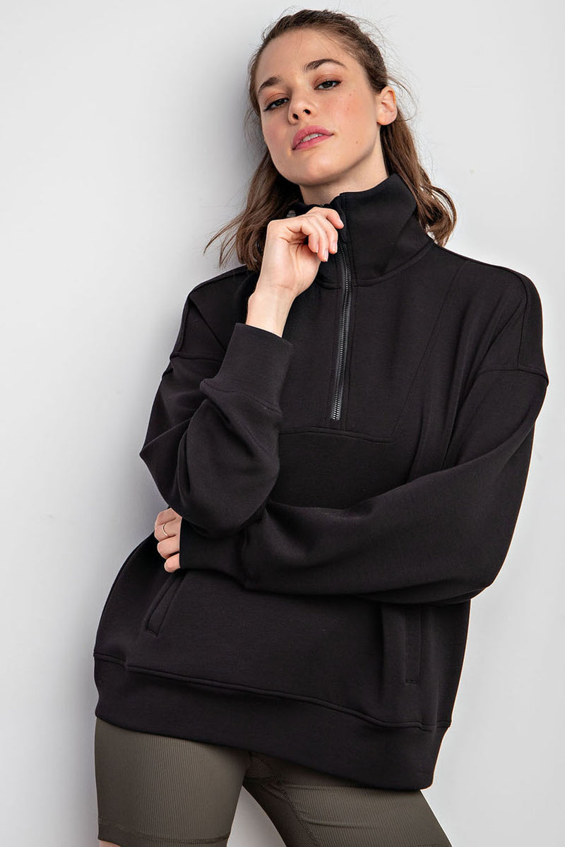 MODAL POLY SPAN QUARTER ZIP FUNNEL NECK PULLOVER