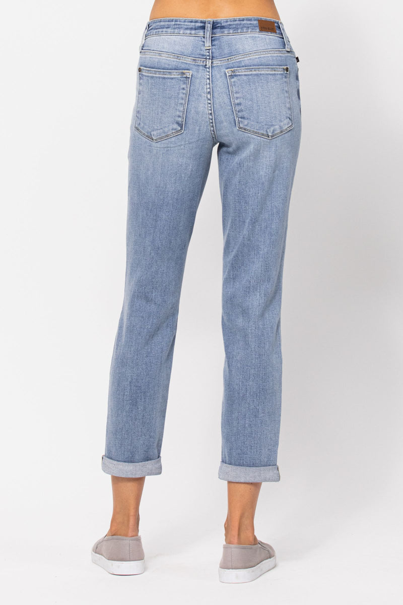 Judy Blue Mid-Rise Bleach Wash Boyfriend Jeans 82335