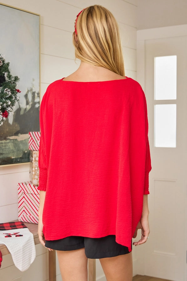 Red Rhinestone Batwing Top