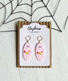 Pink Halloween Earrings: Ghost with Pumpkins