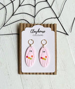 Pink Halloween Earrings: Ghost with Pumpkins