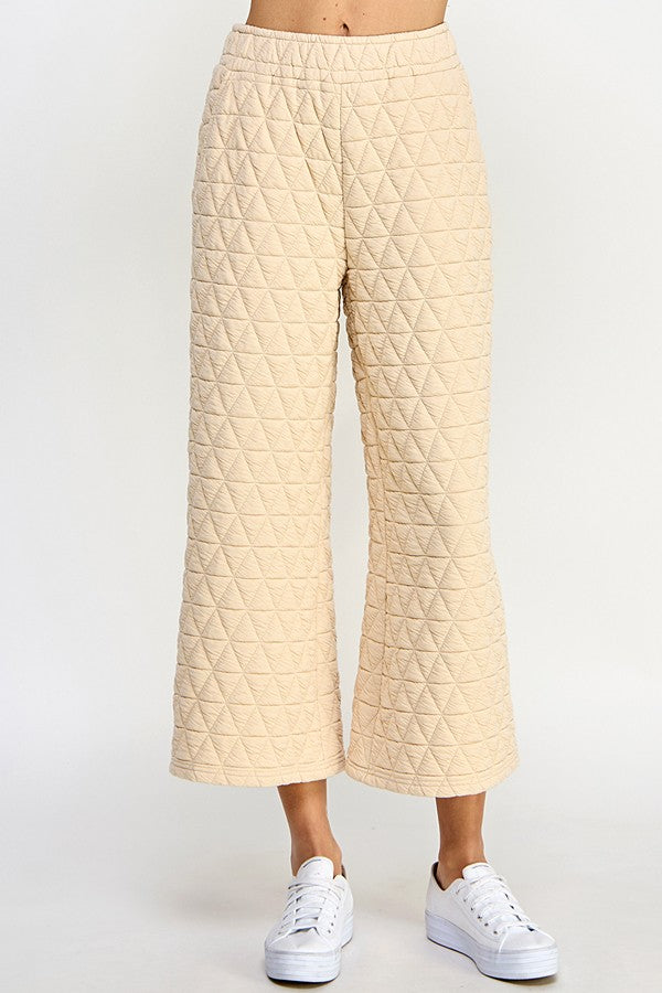 Cream Quilted Cropped White Pants