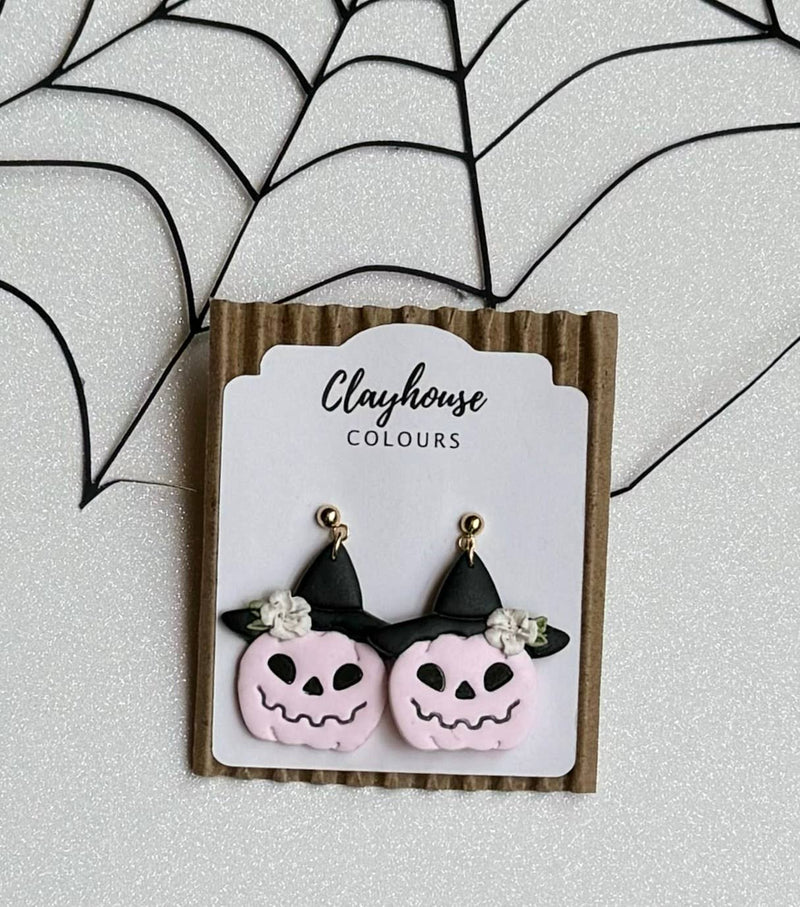 Pink Halloween Earrings : Pink Pumpkin Dangles