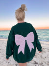 Winter Green Striped Bow Sweatshirt