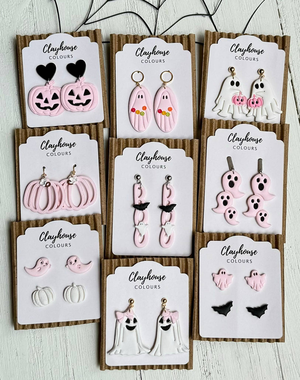 Pink Halloween Earrings: Ghost with Pumpkins