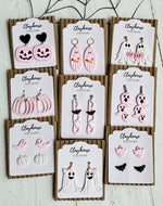 Pink Halloween Earrings: Ghost with Pumpkins