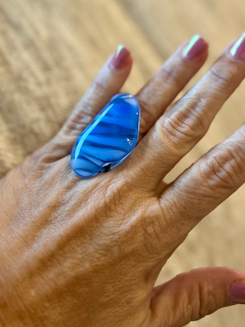 Blue Hand Blow Glass Ring
