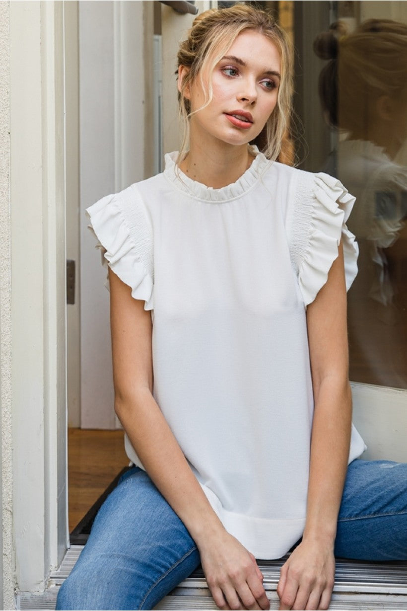 White Frill Mock Neck Top