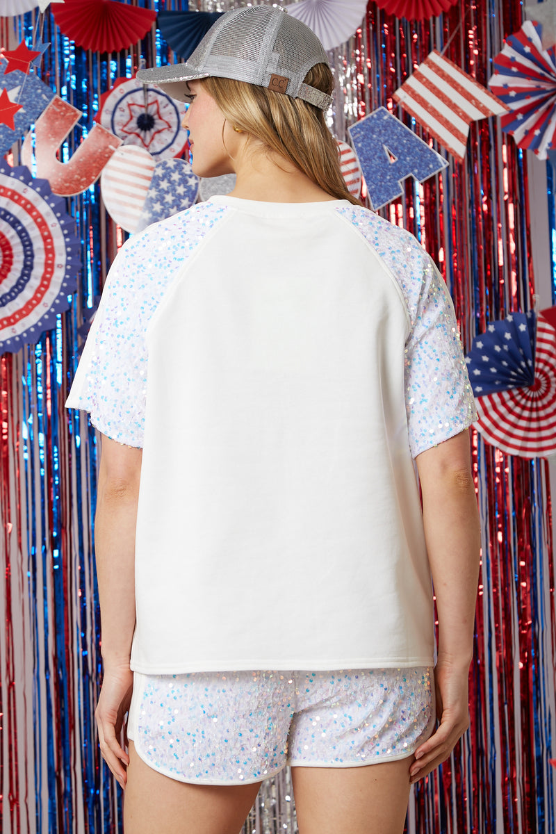 US Flag Sequin SS Top