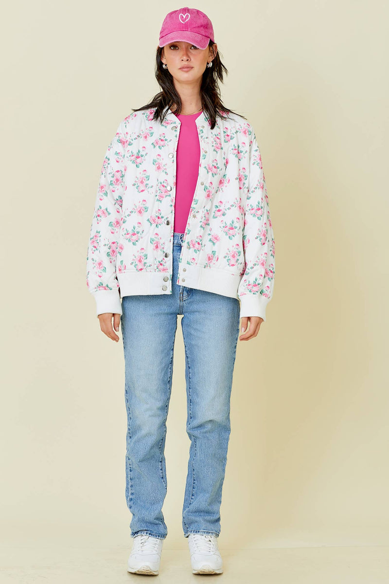 Floral Oversized Quilted Bomber Jacket