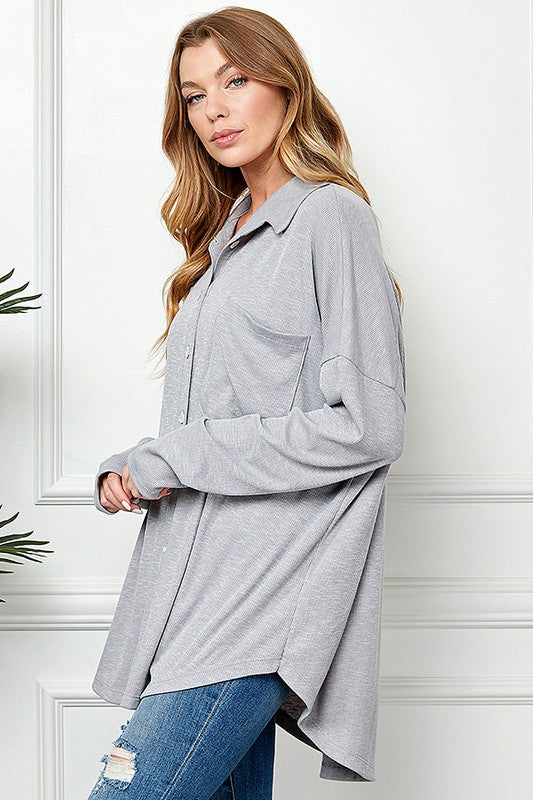 Heather Grey Button Top