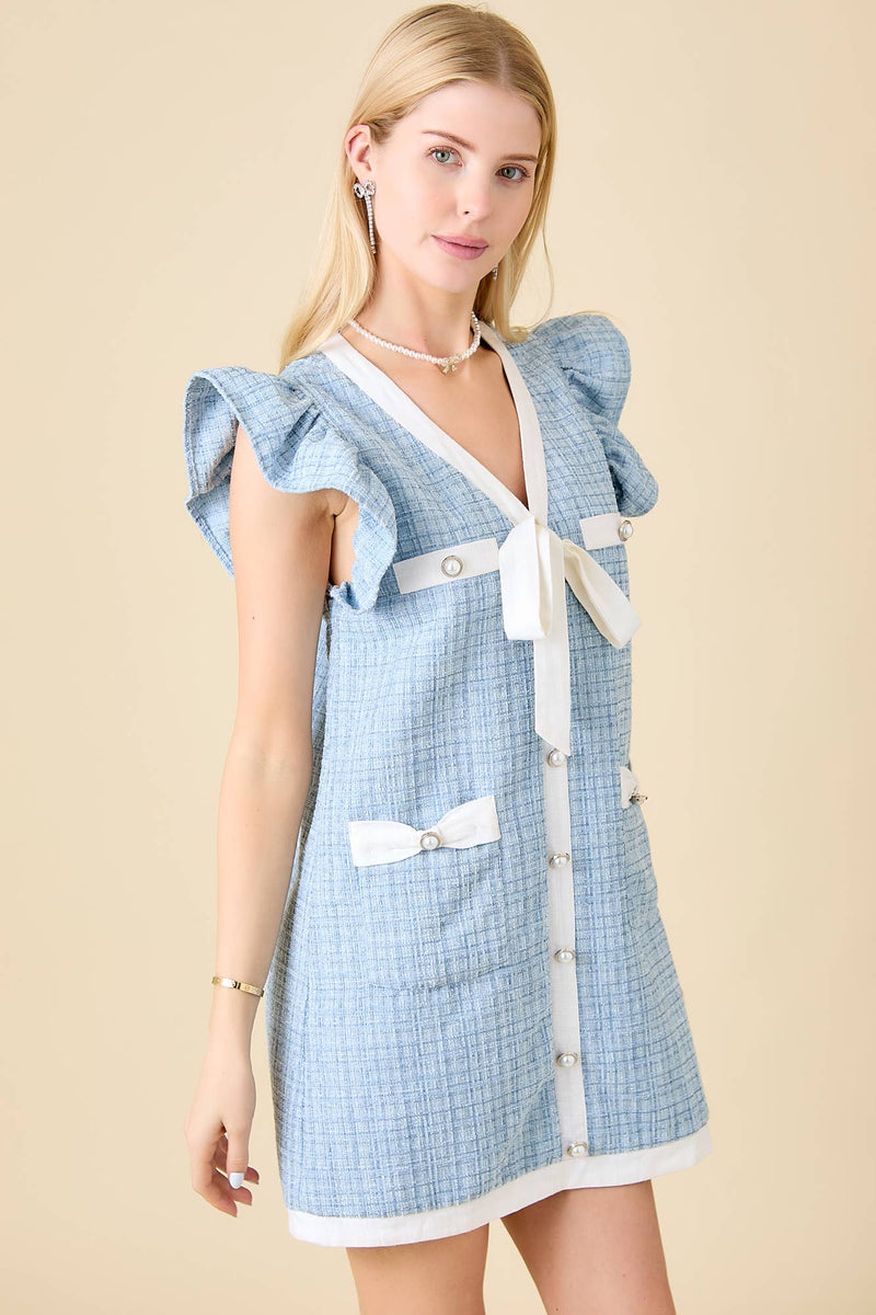 Blue Lurex Tweed A-line Dress