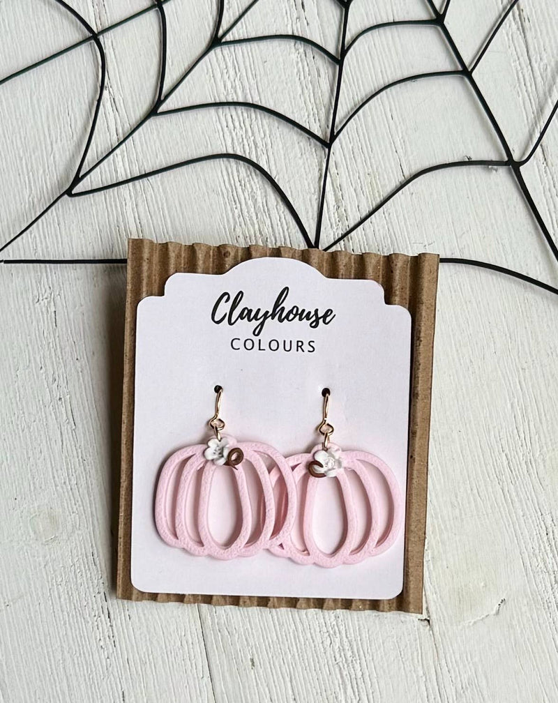 Pink Halloween Earrings: Ghost with Pumpkins