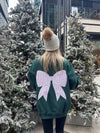 Winter Green Striped Bow Sweatshirt
