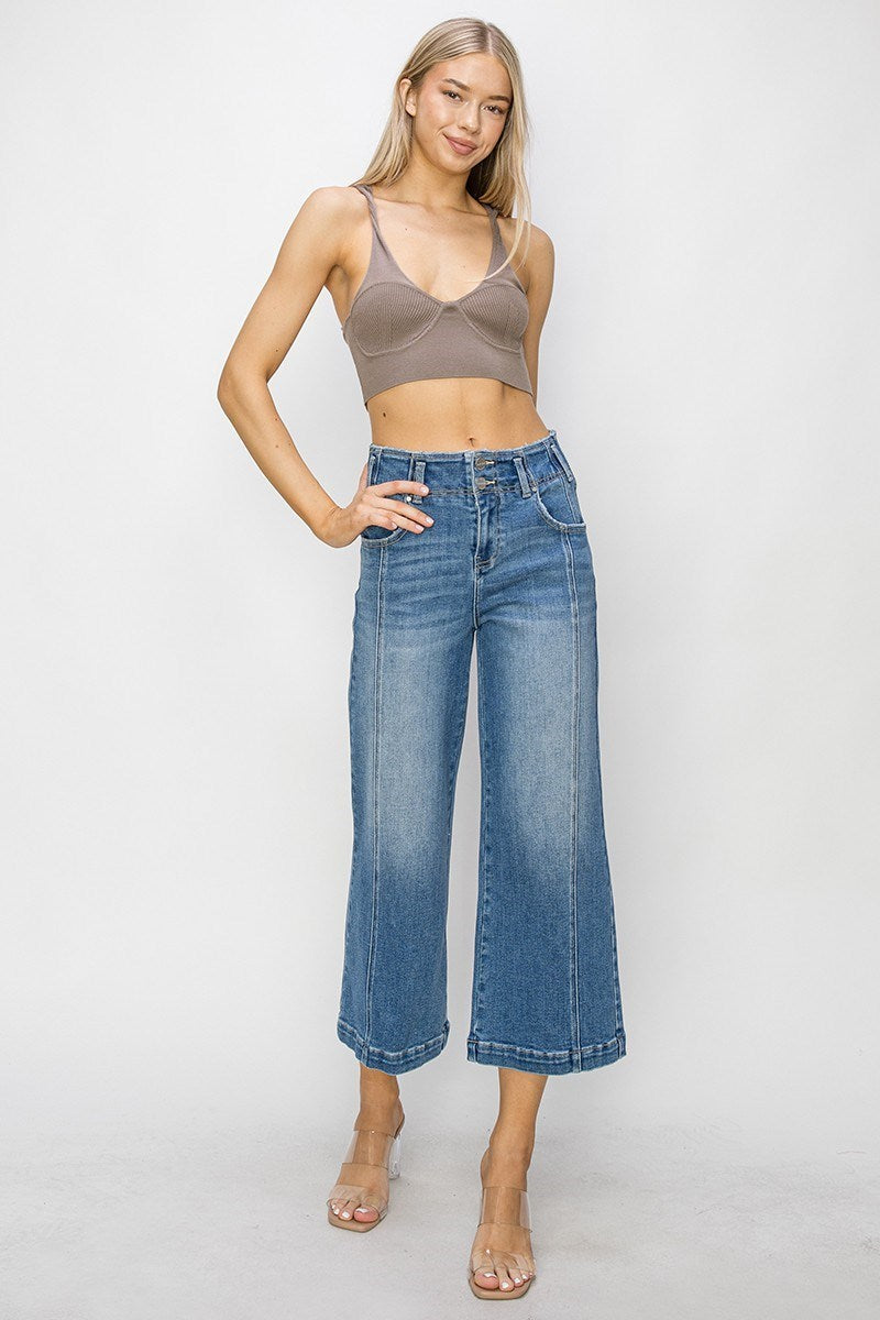 Risen High Rise Front Seam Detail Crop Wide Jeans RDP5653