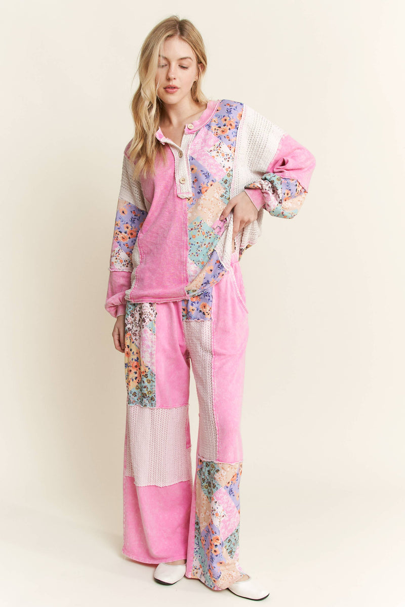 Bubblegum Mineral Washed Floral Boho Pants