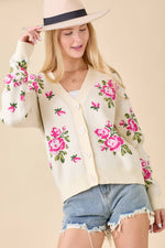 Rose Button Knitted Cardigan Sweater