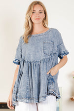 Washed Denim Babydoll Top