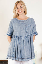 Washed Denim Babydoll Top