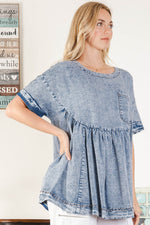 Washed Denim Babydoll Top