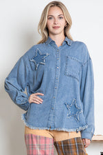 Star Patch Button Down Denim Shirt