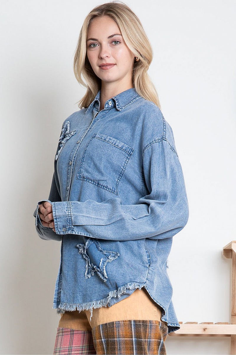 Star Patch Button Down Denim Shirt