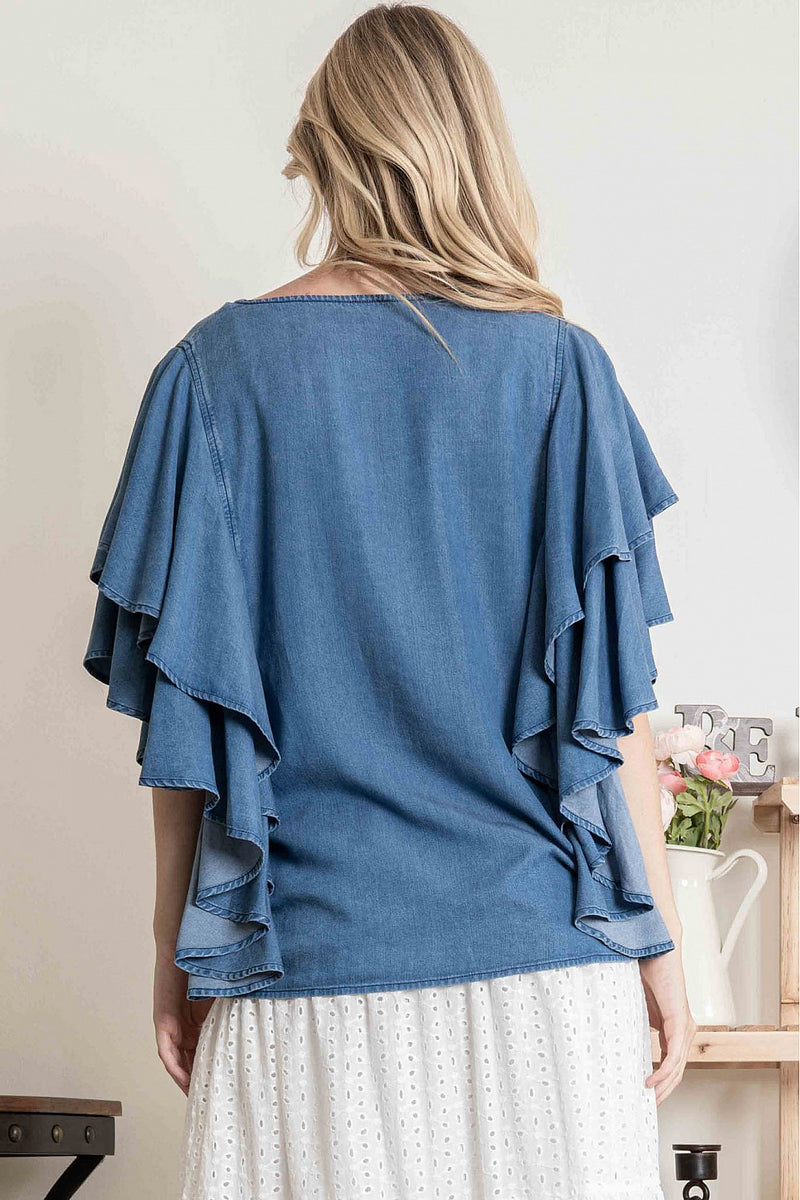 Ruffle Sleeve Front Detail Top