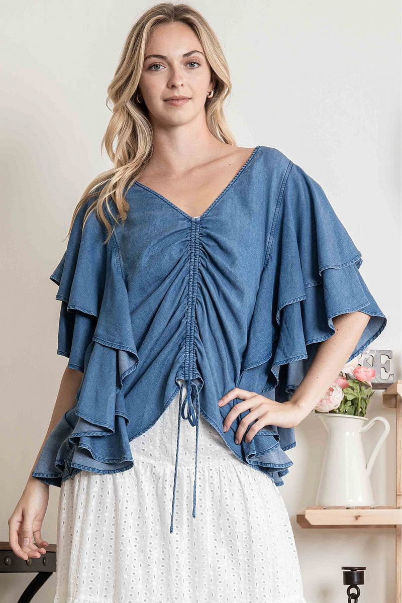 Ruffle Sleeve Front Detail Top