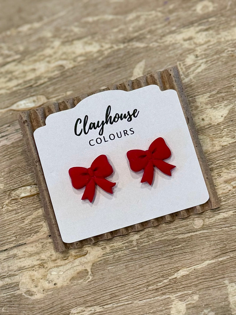 Clayhouse Colours Red Bow Earrings