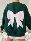 Winter Green Striped Bow Sweatshirt
