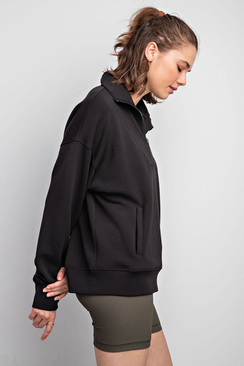 MODAL POLY SPAN QUARTER ZIP FUNNEL NECK PULLOVER