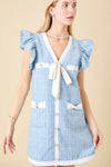 Blue Lurex Tweed A-line Dress