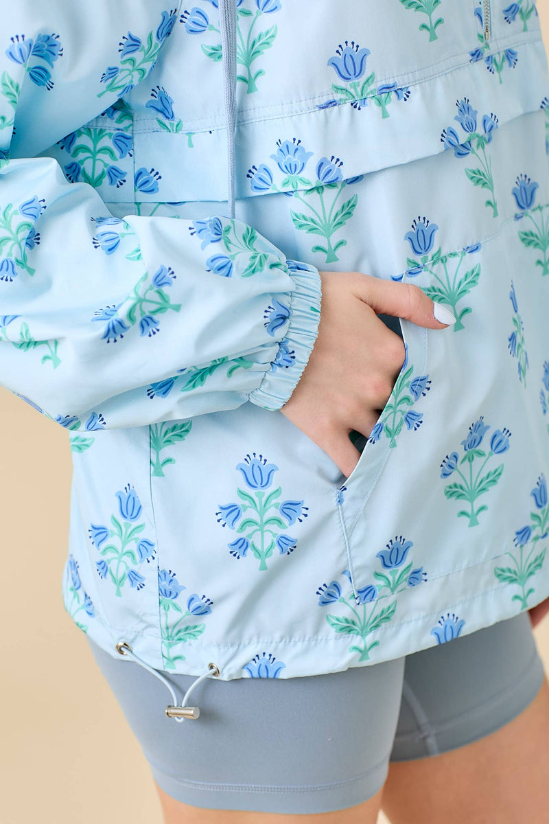 Blue Floral Half Zip Windbreaker