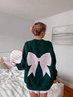 Winter Green Striped Bow Sweatshirt