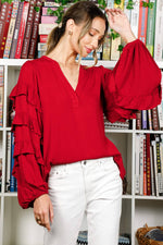 Vine & Love - Burgundy Puff & Ruffle Top