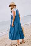 Washed Denim Overall Midi Dress