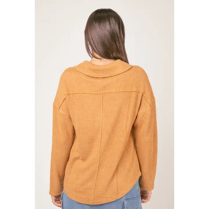 Camel Textured Knit Oversized Top