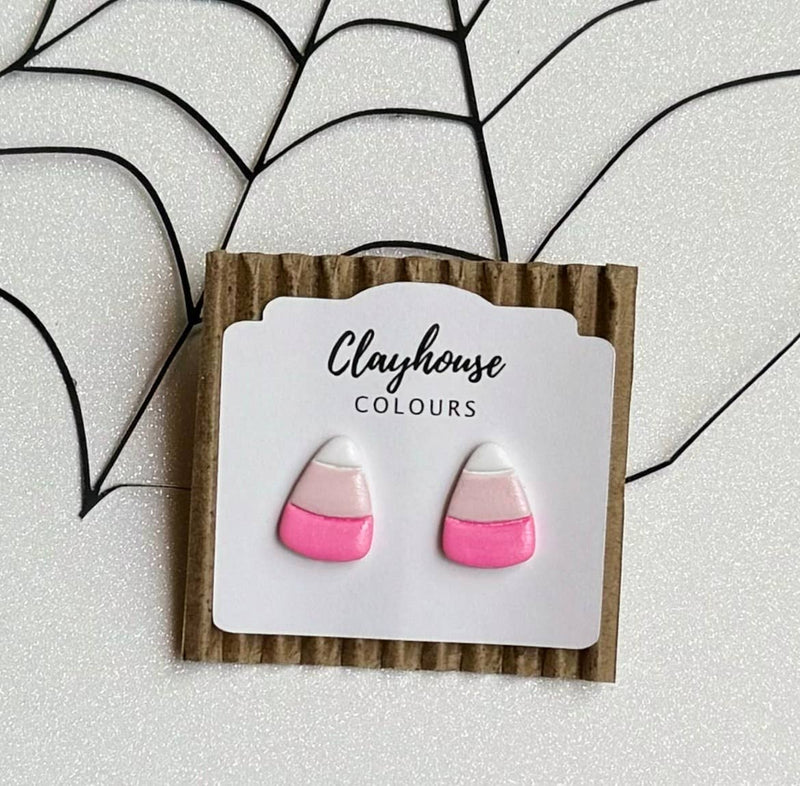 Pink Halloween Earrings : Candy Corn Studs