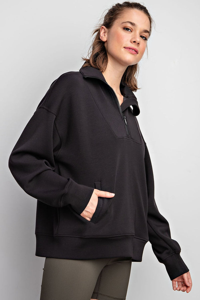 MODAL POLY SPAN QUARTER ZIP FUNNEL NECK PULLOVER