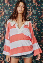 Coral Oversized Stripe Top