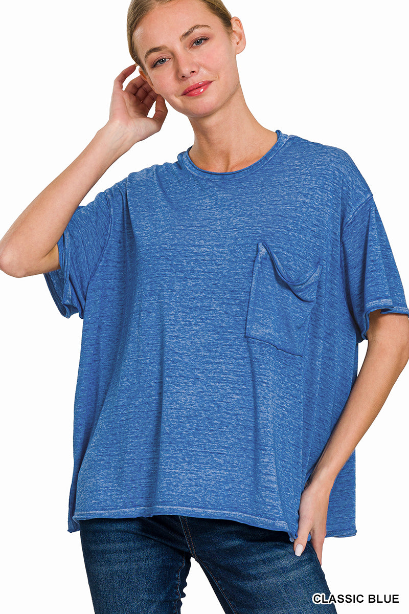 Oversized Melange Burnout Tee - Classic Blue