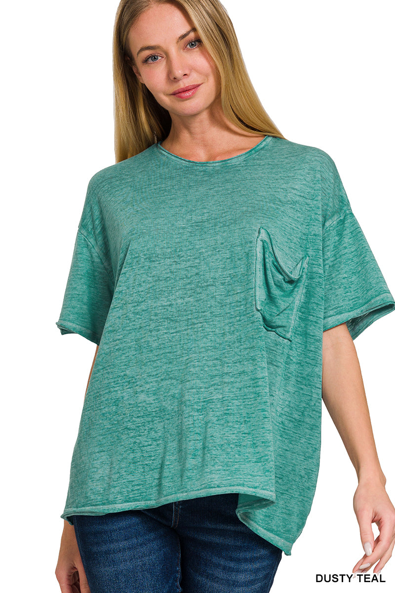 Oversized Melange Burnout Tee - Dusty Teal