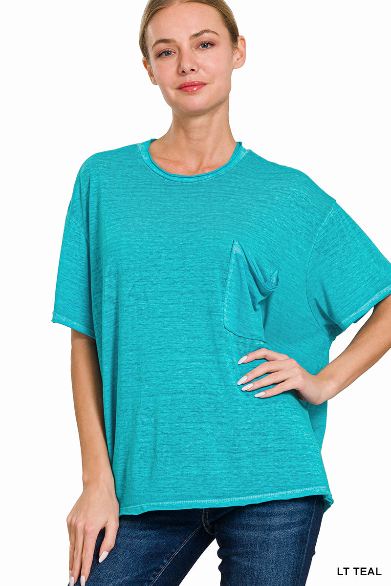 Oversized Melange Burnout Tee - Lt Teal