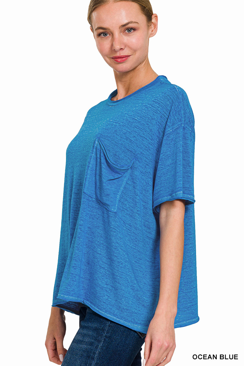 Oversized Melange Burnout Tee - Ocean Blue