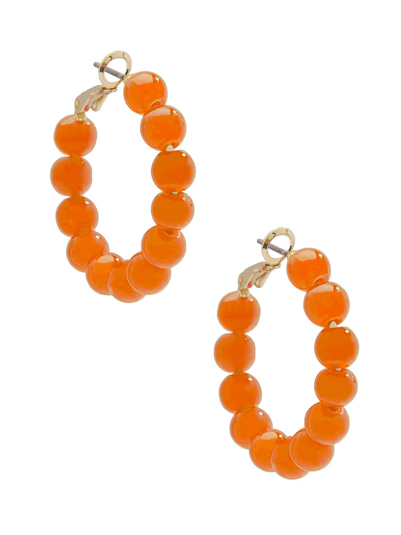 Small Glass Bead Hoop Earring - Orange