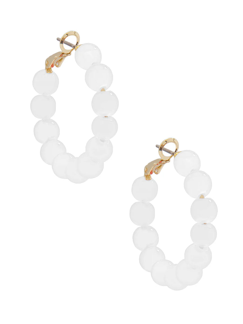 Small Glass Bead Hoop Earring - White