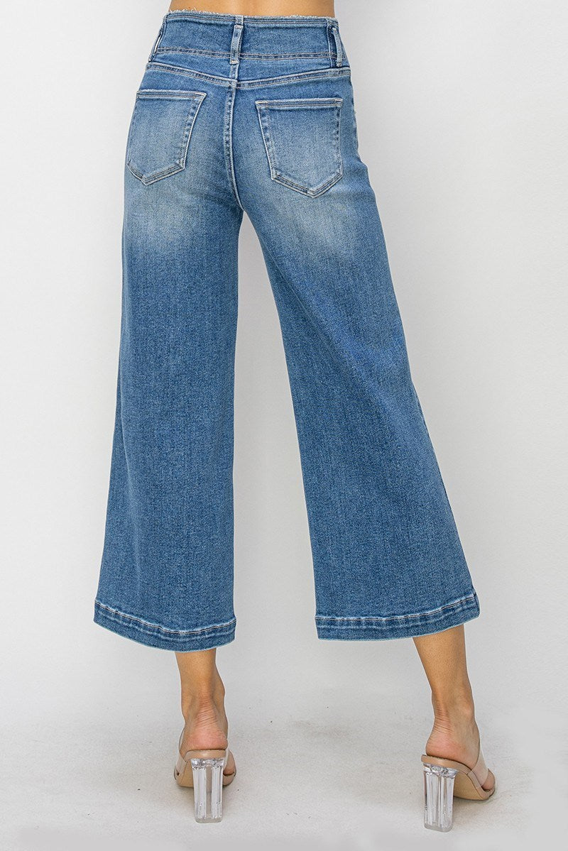 Risen High Rise Front Seam Detail Crop Wide Jeans RDP5653